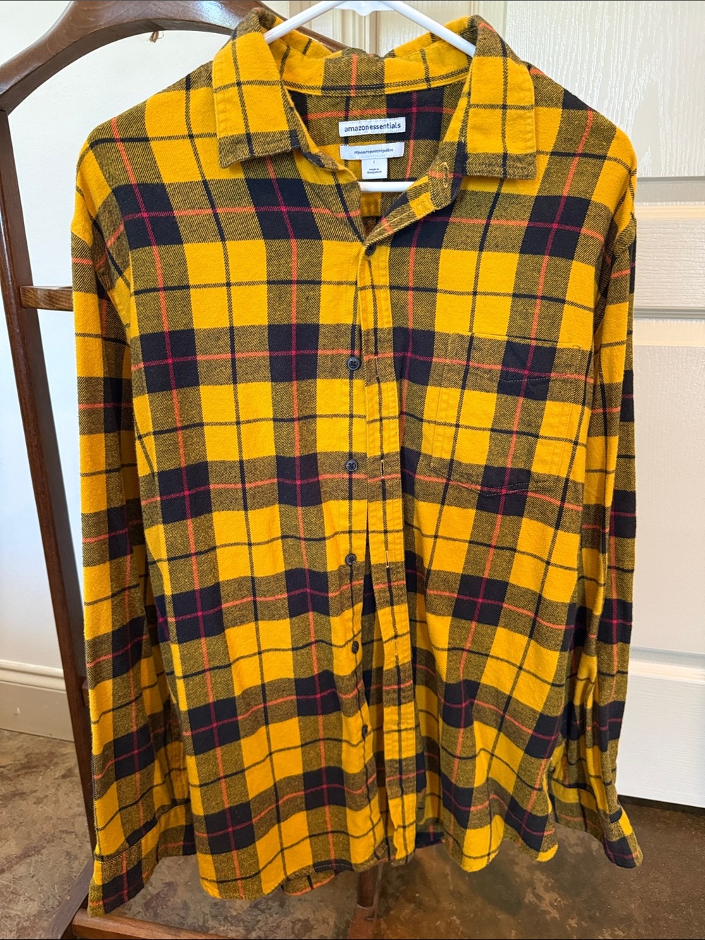 Amazon Essentials Yellow Plaid Long-Sleeve Button-Up Shirt